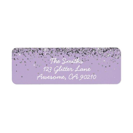 Girly Script Purple Silver Wedding Return Address Label