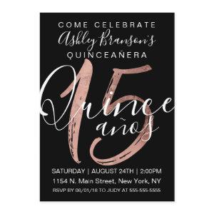 Girly Simple Black Rose Gold Foil Quinceañera