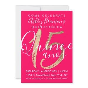 Girly Simple Neon Pink Gold Foil Quinceañera