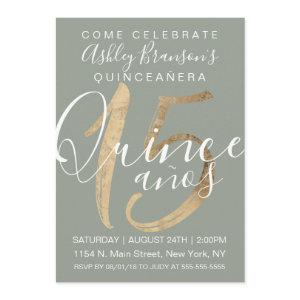 Girly Simple Sage Green Gold Foil Quinceañera
