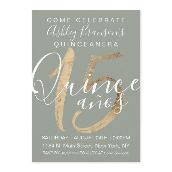 Girly Simple Sage Green Gold Foil Quinceañera
