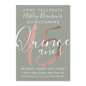 Girly Simple Sage Green Rose Gold Foil Quinceañera
