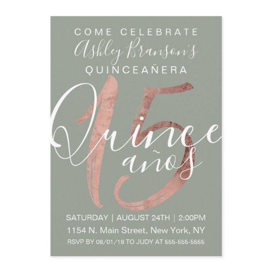 Girly Simple Sage Green Rose Gold Foil Quinceañera