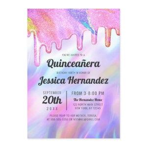 Girly Unicorn Holographic Glitter Drip Quinceañera