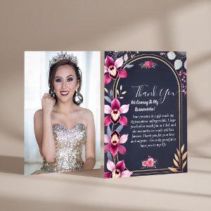 Glam Ball Gown Spark Dark Navy Blue Quinceanera Thank You Card