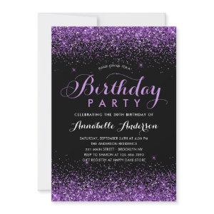 Glam Black Purple Glitter Sparkle Any Age Birthday