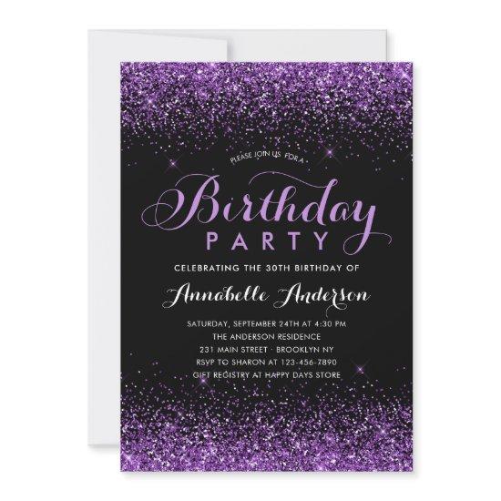 Glam Black Purple Glitter Sparkle Any Age Birthday