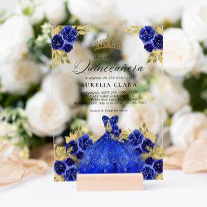 Glam Blue Dress Floral Watercolor 15th Quinceañera Acrylic