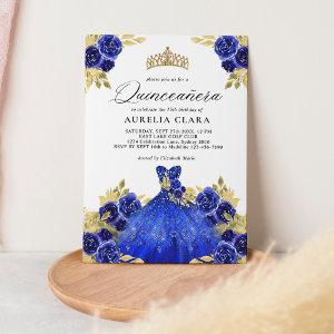 Glam Blue Dress Floral Watercolor 15th Quinceañera