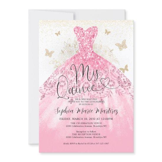 Glam Blush Pink Gold Dress Mis Quince Quinceañera
