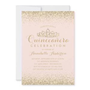 Glam Blush Pink Quinceañera Gold Tiara Glitter