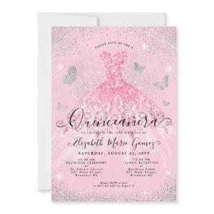 Glam Blush Pink Silver Glitter Gown Quinceanera