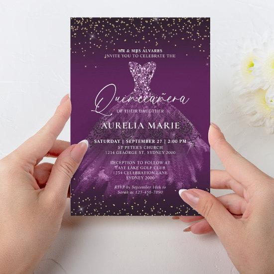 Glam Chic Gold Purple Princess Dress Quinceanera