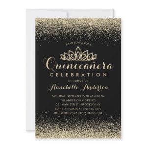 Glam Classic Black Quinceañera Gold Tiara Glitter