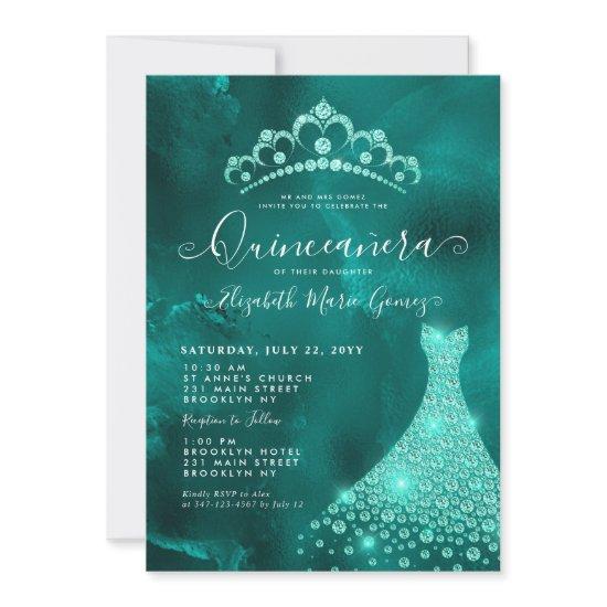Glam Emerald Green Diamond Tiara Dress Quinceanera
