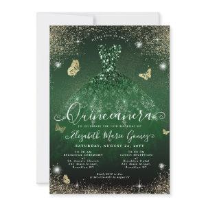 Glam Emerald Green Gold Glitter Gown Quinceanera