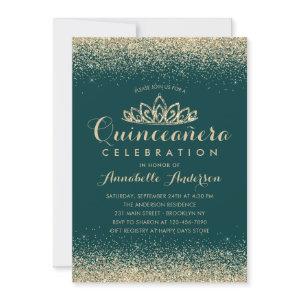 Glam Emerald Green Quinceañera Gold Tiara Glitter