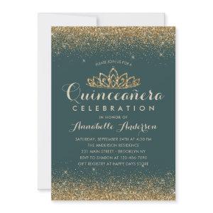 Glam Emerald Green Quinceañera Gold Tiara Glitter