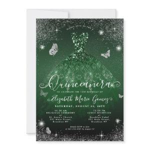 Glam Emerald Green Silver Glitter Gown Quinceanera