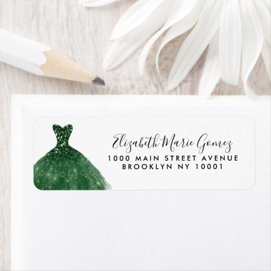 Glam Emerald Green Silver Glitter Gown Quinceanera Label