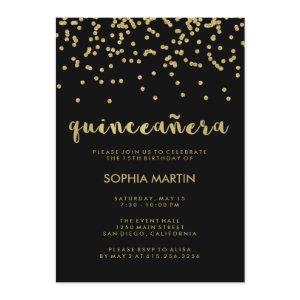 Glam Faux Gold Confetti on Black | Quinceanera