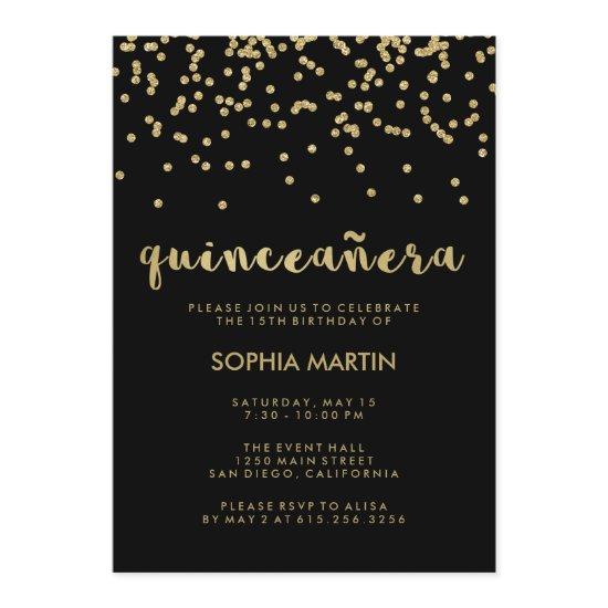 Glam Faux Gold Confetti on Black | Quinceanera
