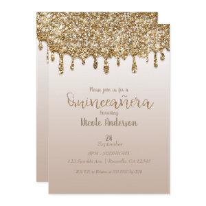 Glam Gold Glitter Drip Quinceañera 15 Birthday