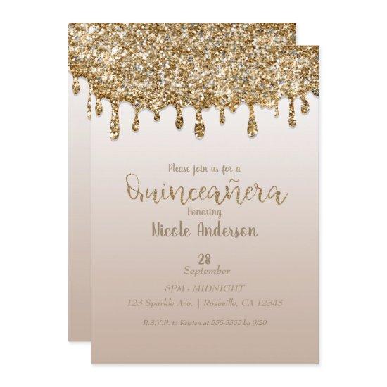 Glam Gold Glitter Drip Quinceañera 15 Birthday