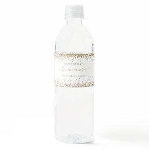 Glam Gold Glitter Name Date Quinceañera Party Water Bottle Label