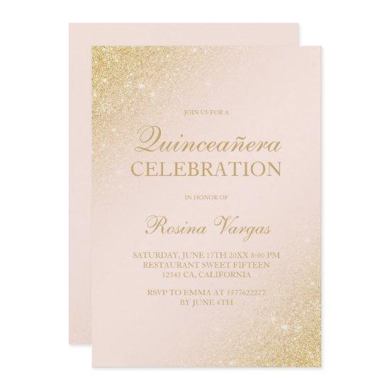 Glam gold glitter script blush pink Quinceanera