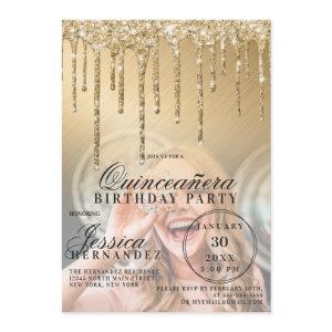 Glam Gold Metallic Glitter Drips Photo Quinceañera