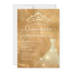 Glam Gold Sparkle Diamond Tiara Dress Quinceanera