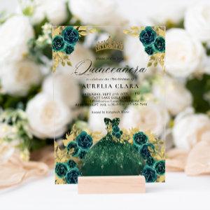 Glam Green Dress Floral 15th Quinceañera Acrylic