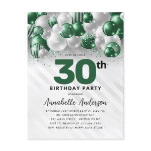 Glam Green Silver Balloon Glitter 30th Birthday  Postcard