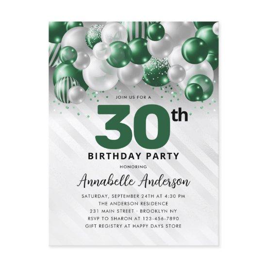 Glam Green Silver Balloon Glitter 30th Birthday  Postcard
