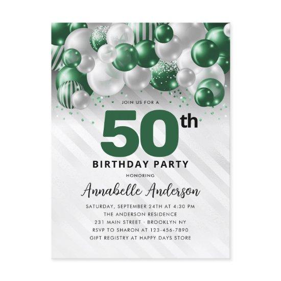 Glam Green Silver Balloon Glitter 50th Birthday  Postcard