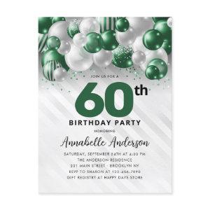 Glam Green Silver Balloon Glitter 60th Birthday  Postcard