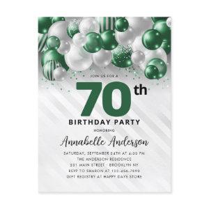 Glam Green Silver Balloon Glitter 70th Birthday  Postcard