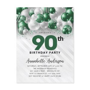 Glam Green Silver Balloon Glitter 90th Birthday  Postcard