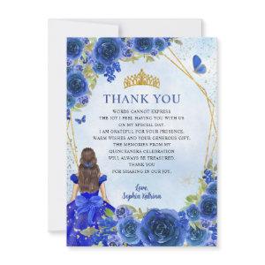 Glam Navy Blue Gold Floral Princess Quinceañera Thank You Card