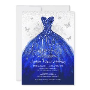 Glam Navy Blue Silver Dress Mis Quince Quinceañera