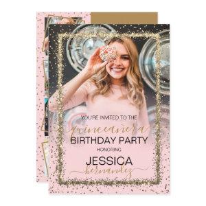 Glam Pink Gold Confetti Border Photo Quinceañera