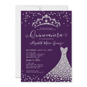 Glam Purple Diamond Sparkle Tiara Gown Quinceanera