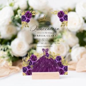 Glam Purple Dress Floral 15th Quinceañera Acrylic
