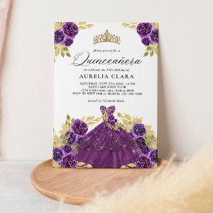 Glam Purple Dress Floral 15th Quinceañera