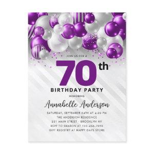 Glam Purple Silver Balloon Glitter 70th Birthday  Postcard