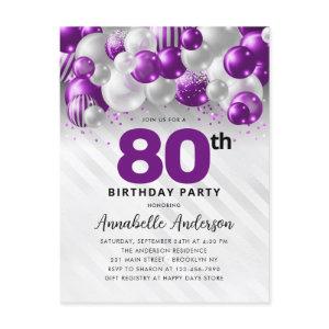 Glam Purple Silver Balloon Glitter 80th Birthday  Postcard