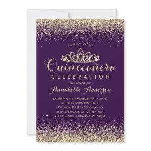 Glam Purple Violet Quinceañera Gold Tiara Glitter