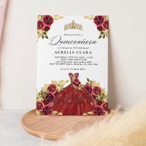 Glam Red Dress Floral Watercolor 15th Quinceañera