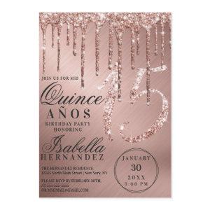 Glam Rose Gold Metallic Glitter Drips Quinceañera